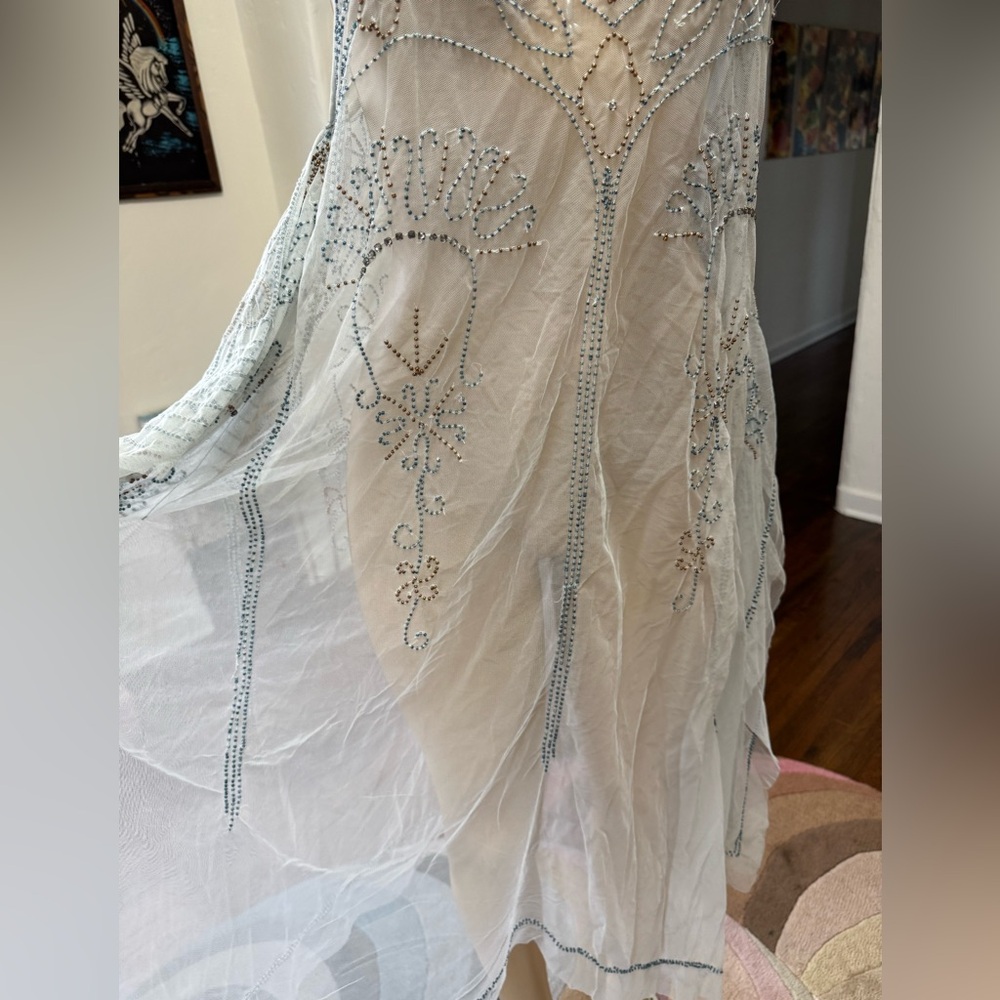 Free People Baby Blue Sheer Lace Dress w/ Intricate Beading size S - Picture 15 of 15